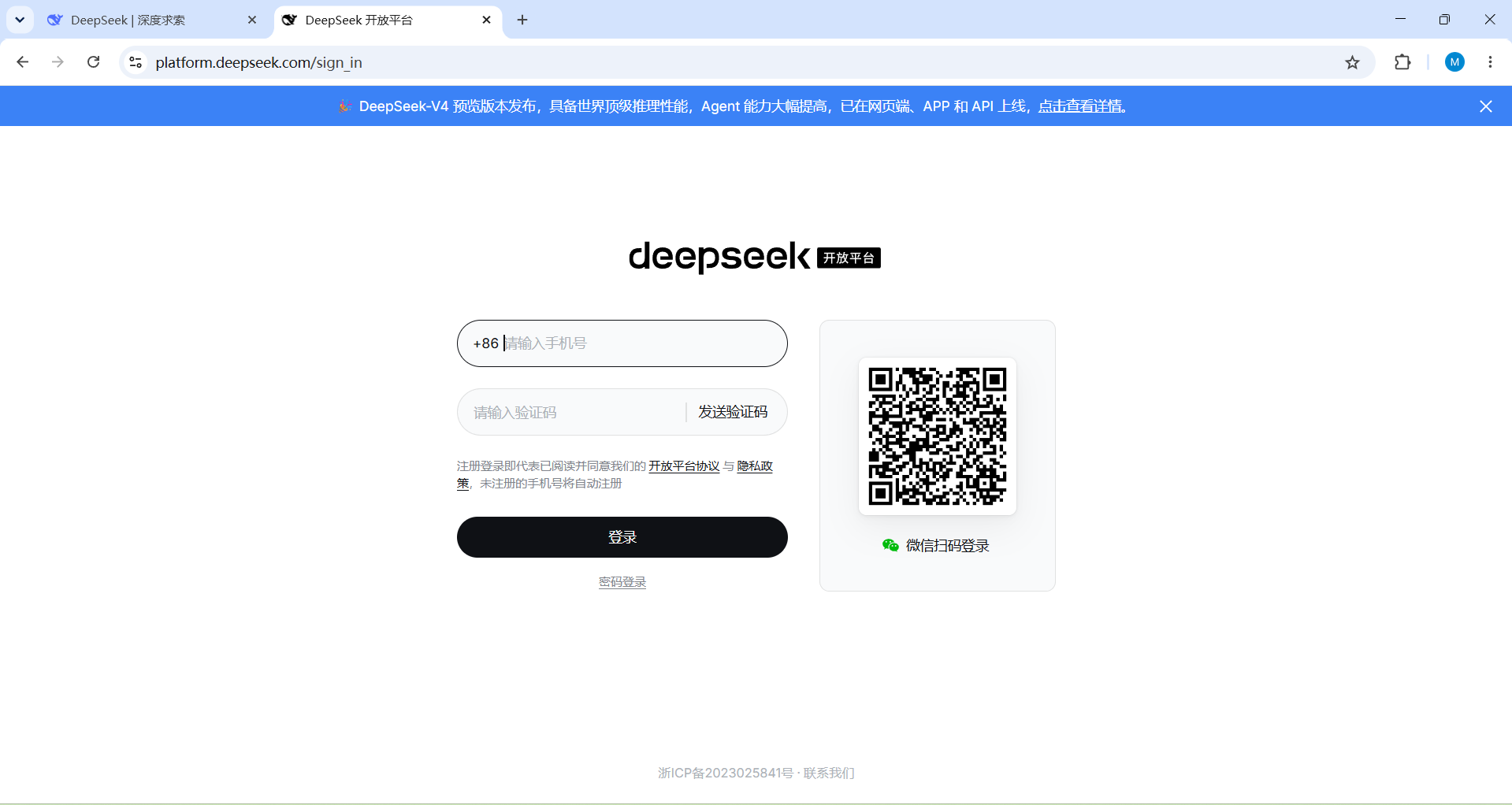 DeepSeek 开放平台登录页